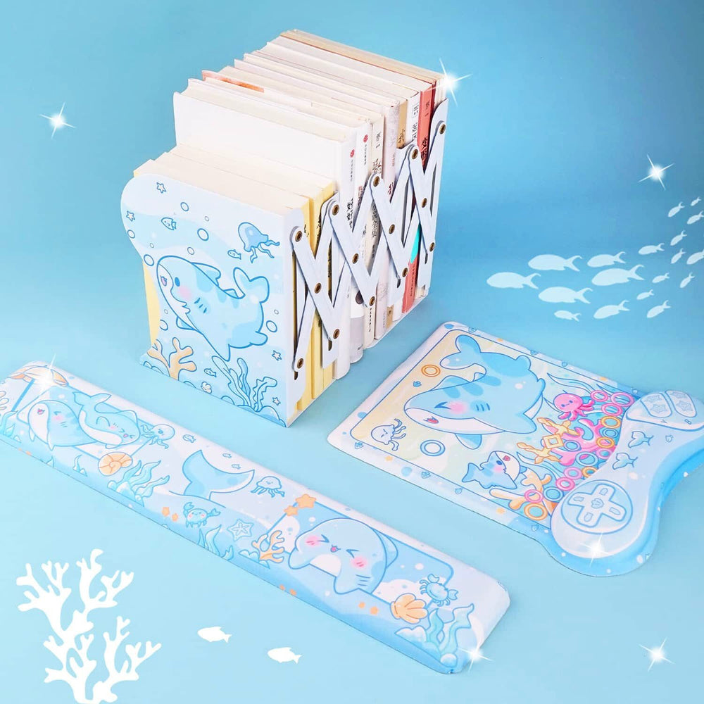 Load image into Gallery viewer, Shark Bookend | Blue White Kawaii Cute Book Stopper

