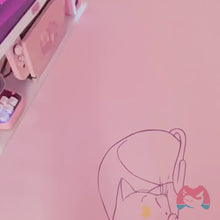 Load and play video in Gallery viewer, Moon Anime Desk Pad - Large Pink Purple Cat Luna Mat Mousepad